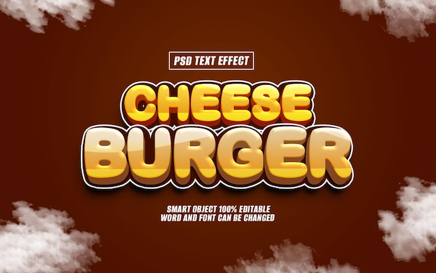 PSD chesse burger text effect font editable typography 3d text