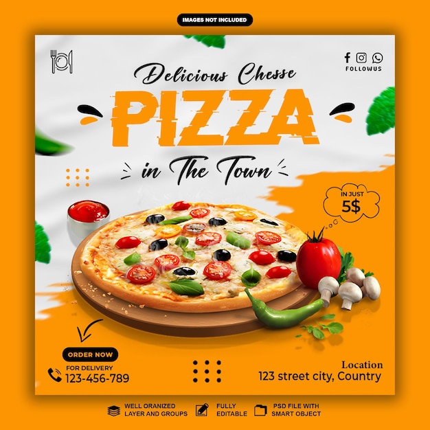 PSD chesse pizza social media post or banner template