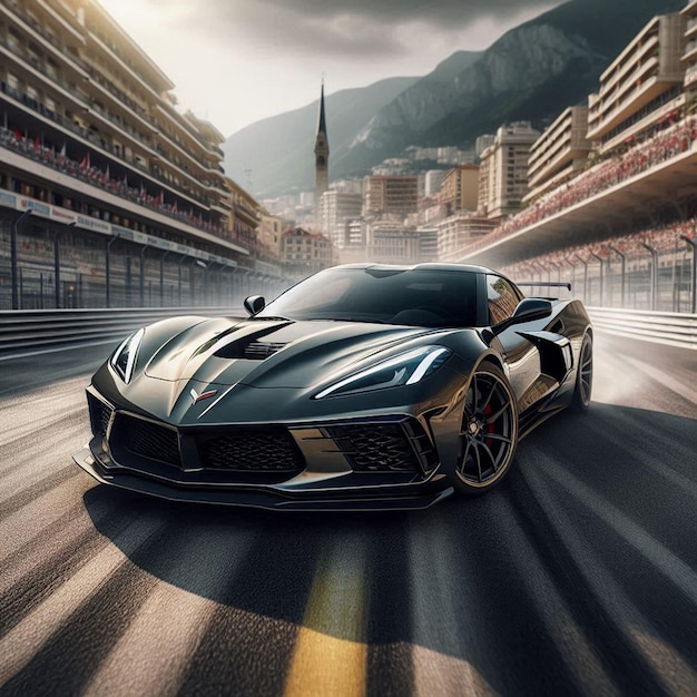 PSD chevrolet corvette c8 racetrack monaco social media avatar template mockup