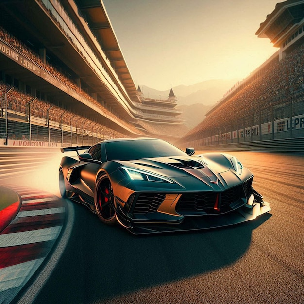 PSD chevrolet corvette c8 racetrack monaco social media avatar template mockup