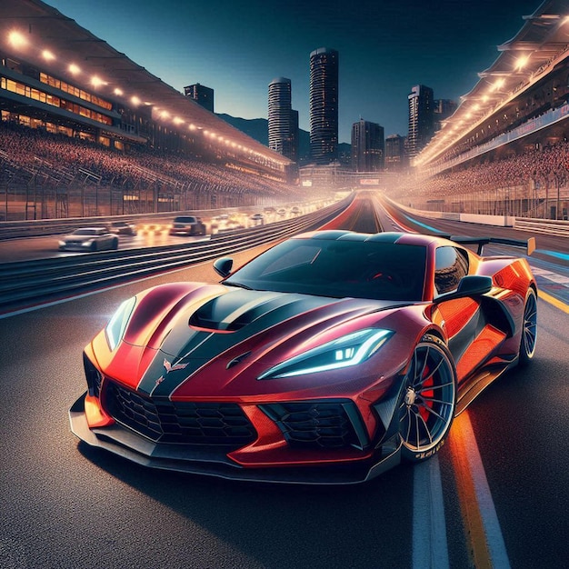 PSD chevrolet corvette c8 racetrack monaco social media avatar template mockup