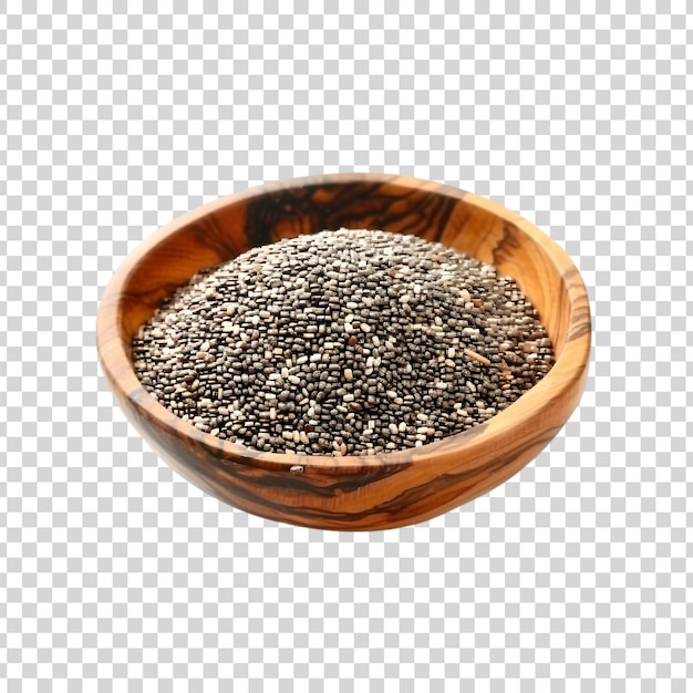 Chia seeds in a wooden bowl isolated on a white background