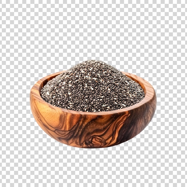 PSD chia seeds in a wooden bowl isolated on a white background