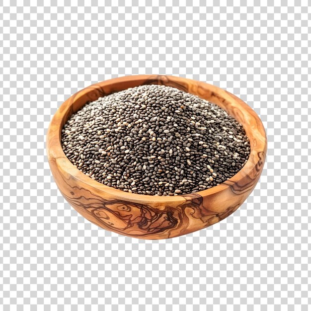 PSD chia seeds in a wooden bowl isolated on a white background