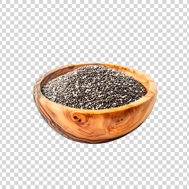 Chia seeds in a wooden bowl isolated on a white background