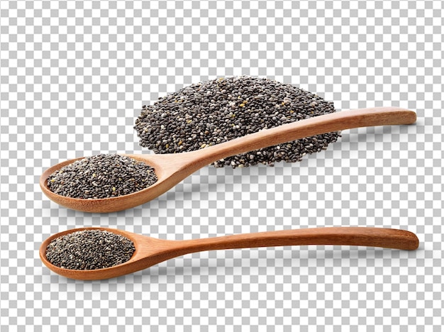 Chia seeds in wooden spoon Isolated on white background