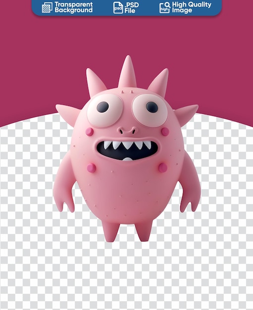 PSD chibi animal cartoon character 3d rendered illustration of a cute pink monster