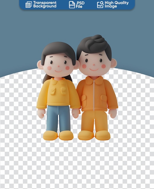 Chibi cartoon 3D render illustration featuring a cute happy couple with a big heart