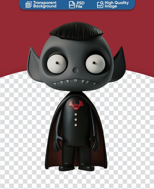 PSD chibi cartoon of a cute vampire in a funny 3d render illustration for halloween