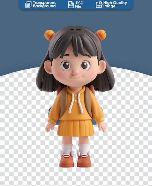 Chibi Cartoon of a Happy Asian Girl Going to School A Cute 3D Rendered Illustration