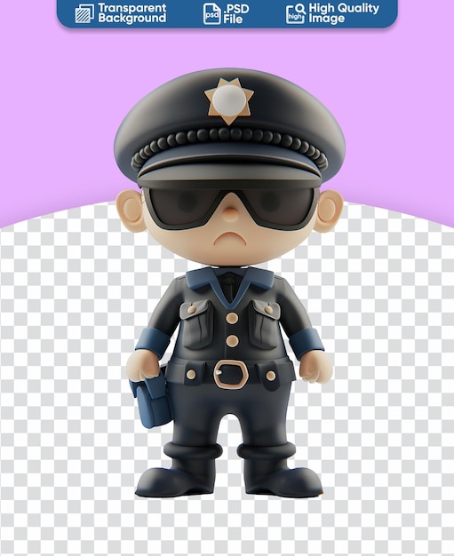 PSD chibi cartoon of a joyful cop with cap in 3d render illustration