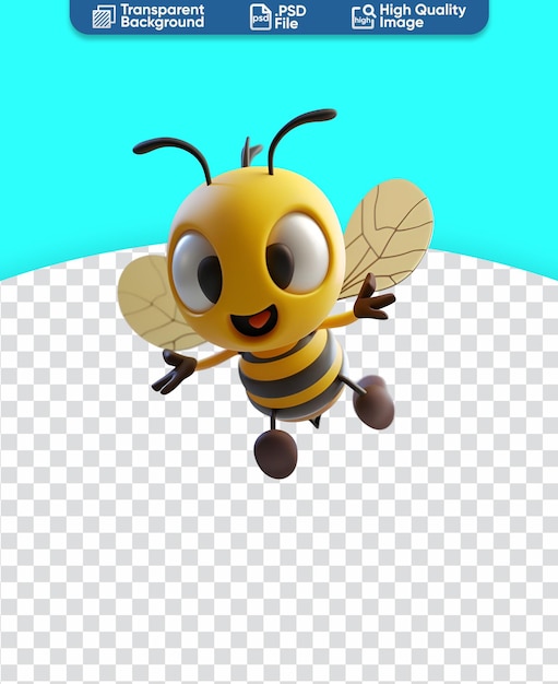 Chibi Cartoon Style Cute Happy Flying Bee Animal Character in 3D Render Illustration