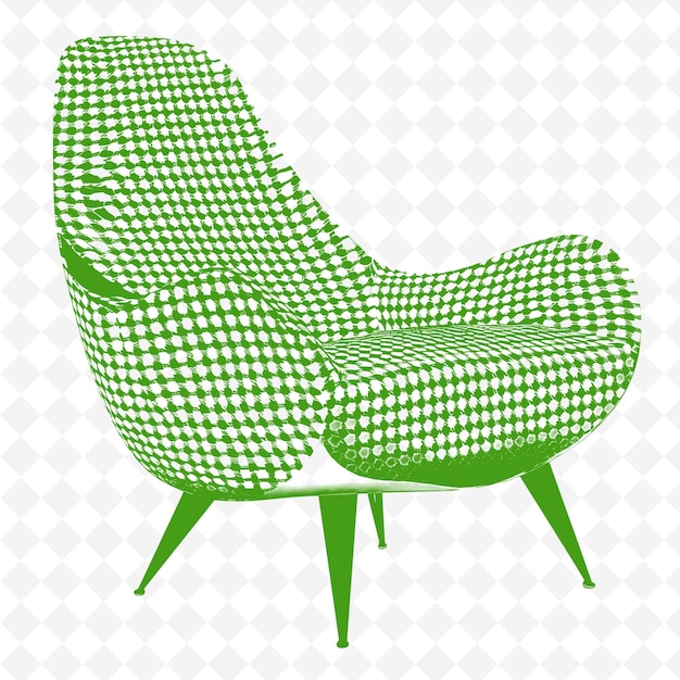 Chic Accent Chair With Black and White Houndstooth Fabric in PNG Outline Flat Illustration Designs