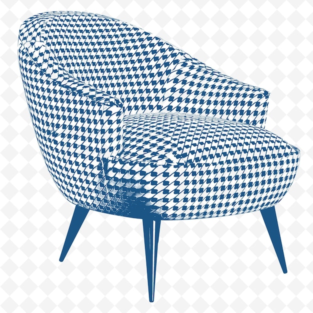 Chic Accent Chair With Black and White Houndstooth Fabric in PNG Outline Flat Illustration Designs