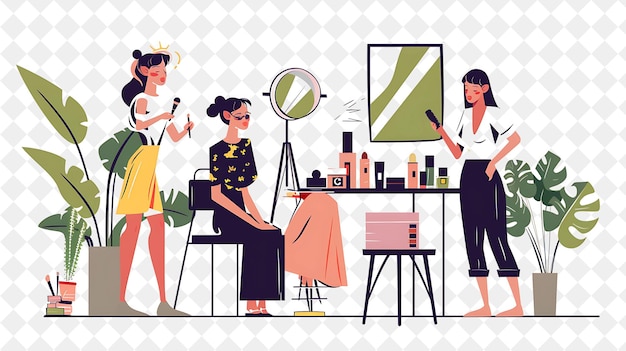 Chic Makeup Artist With Characters Applying and Creating Mak PNG People in Daily Work Illustration