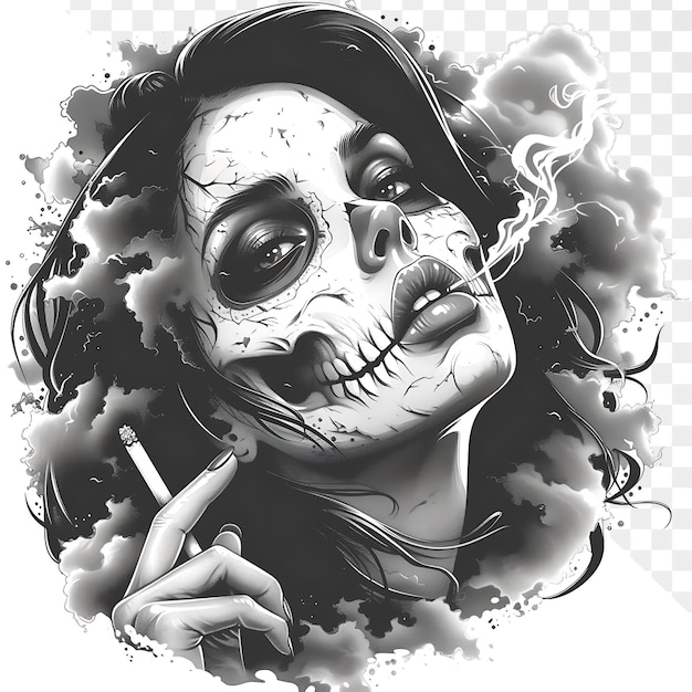 PSD chicanoinspired girl with skull tattoo design and smoke