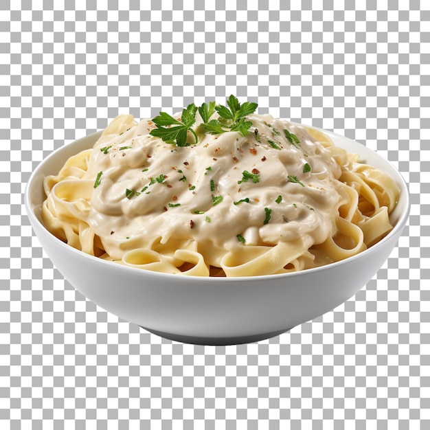 Chicken alfredo pasta on transparent background