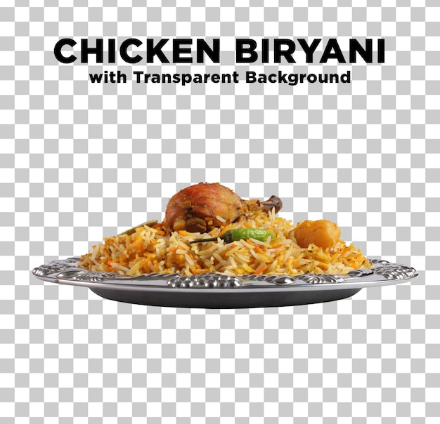 Chicken Biryani in a Silver Plate Photo with Transparent Background PSD