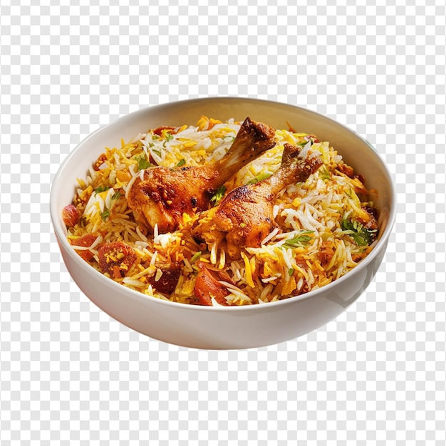 PSD chicken biryani with chicken piece in a bowl isolated on transparent background by ai generative