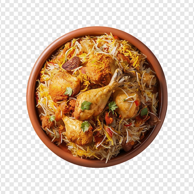 PSD chicken biryani with chicken piece in a bowl isolated on transparent background by ai generative