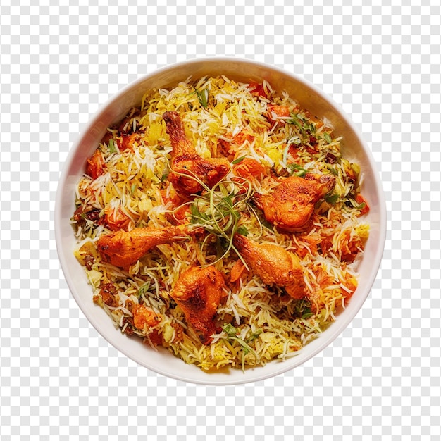 PSD chicken biryani with chicken piece in a bowl isolated on a transparent background by ai generative