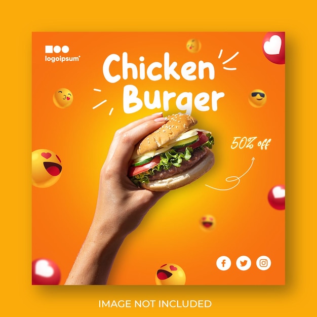 Chicken burger and food menu social media banner template