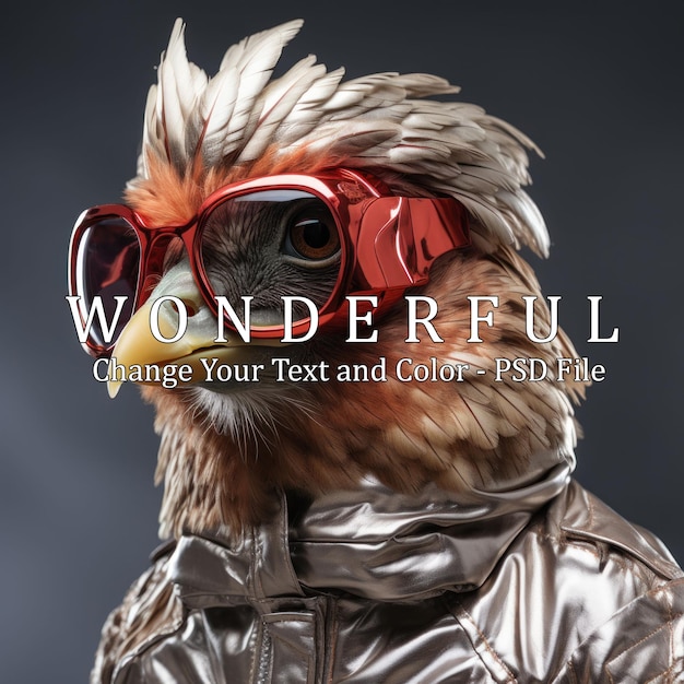 PSD chicken in colored sunglasses