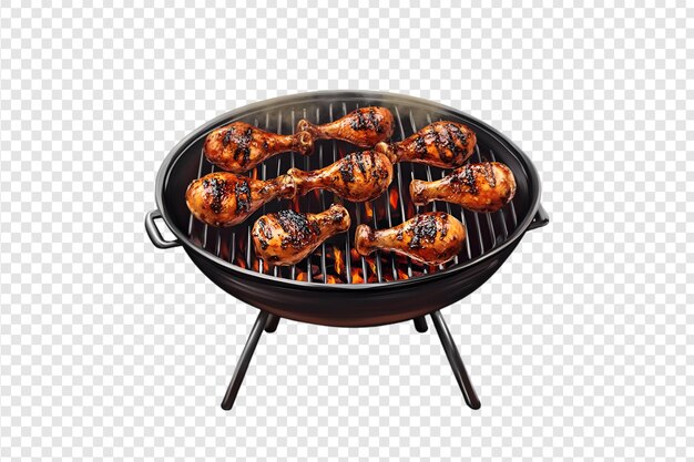 PSD chicken drumsticks on a barbecue grill on a transparent background