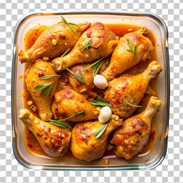 PSD chicken drumsticks marinated with garlic soy sauce on transparent background