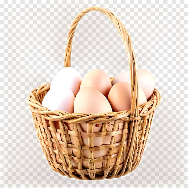 Chicken eggs in a basket isolated on a transparent background