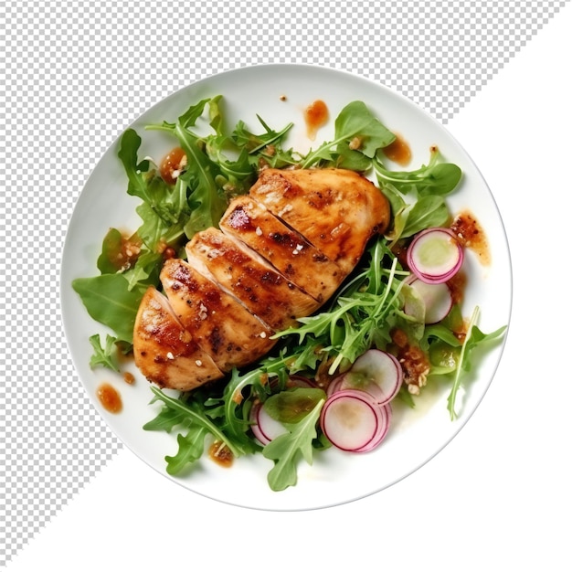 Chicken fillet with salad Healthy food keto diet diet lunch concept Top view on Transparent back