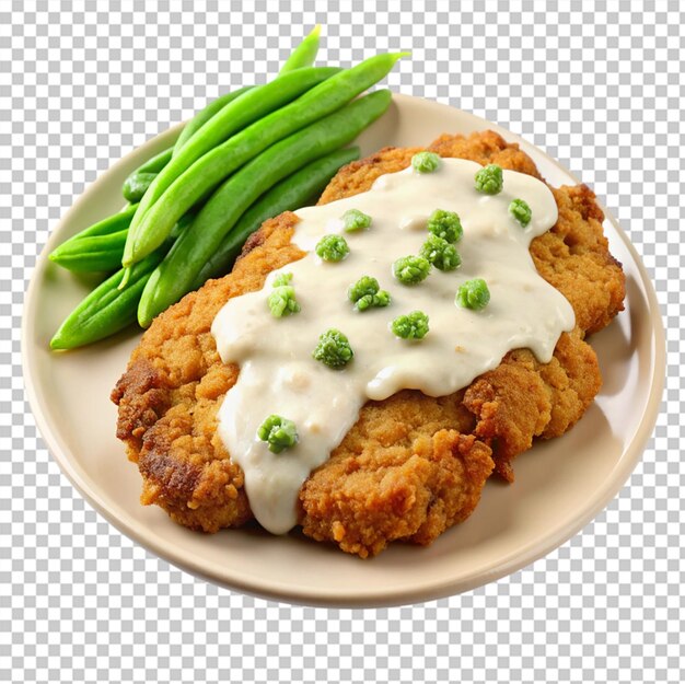 PSD chicken fried steak in dish isolated on transparent background