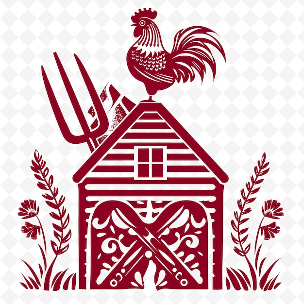 PSD a chicken house with a rooster on the top of it