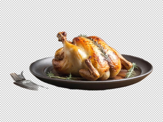 PSD a chicken is being cooked on a plate with a knife