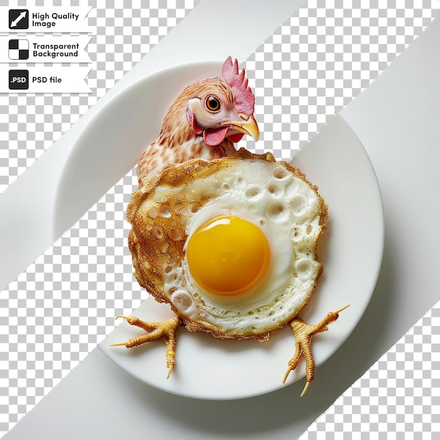 a chicken is on a plate with an egg on it