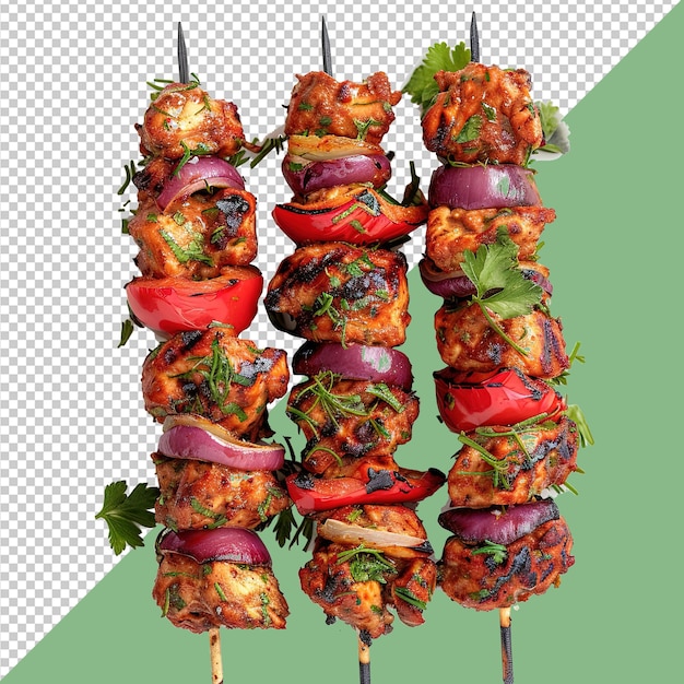 PSD chicken kebab top view white background isolated food photography