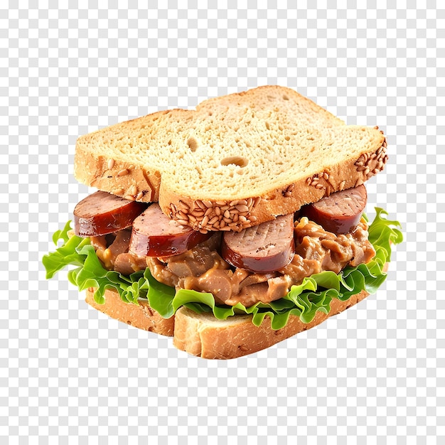 PSD chicken liver pate and boiled sausage sandwich isolated on a transparent background