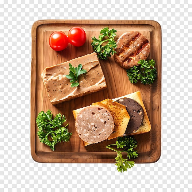 Chicken liver pate and boiled sausage sandwich isolated on a transparent background