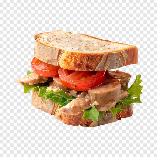 PSD chicken liver pate and boiled sausage sandwich isolated on a transparent background