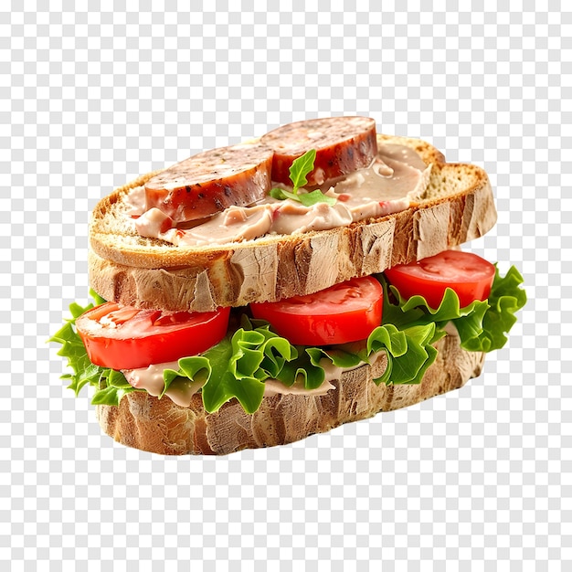 PSD chicken liver pate and boiled sausage sandwich isolated on a transparent background