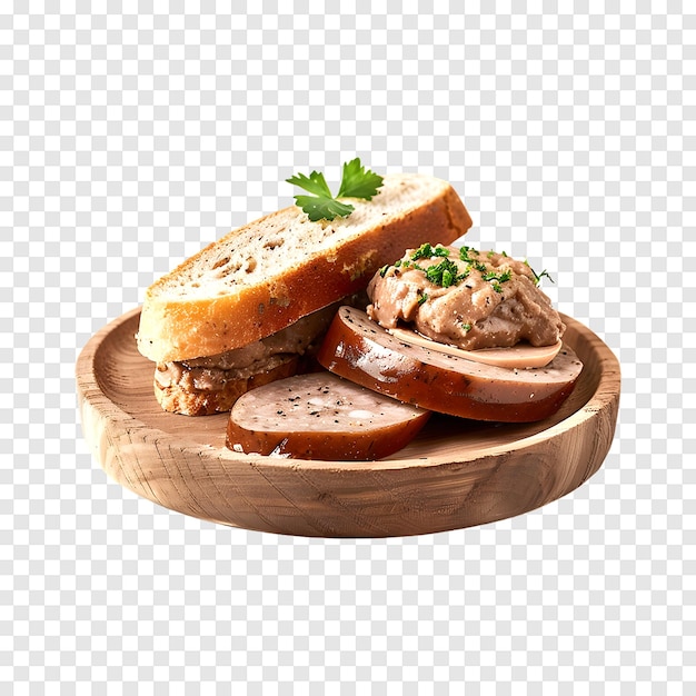 PSD chicken liver pate and boiled sausage sandwich isolated on a transparent background