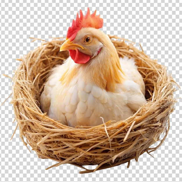 PSD a chicken in a nest on transparent background