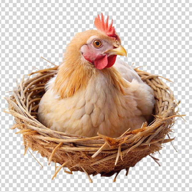 PSD a chicken in a nest on transparent background