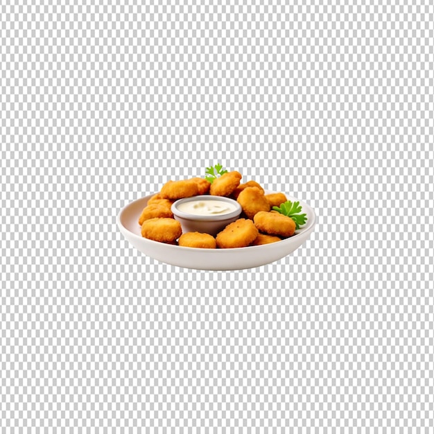 PSD chicken nuggets with dipping sauce on a transparent background