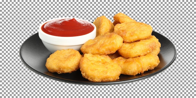 Chicken nuggets with a red sauce isolated on transparent background