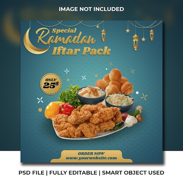 Chicken pack restaurant ramadan iftar green cyan premium instagram template