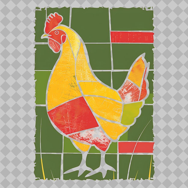 PSD chicken in a rectangular silhouette farmland landscape dep png watercolor wild life collections