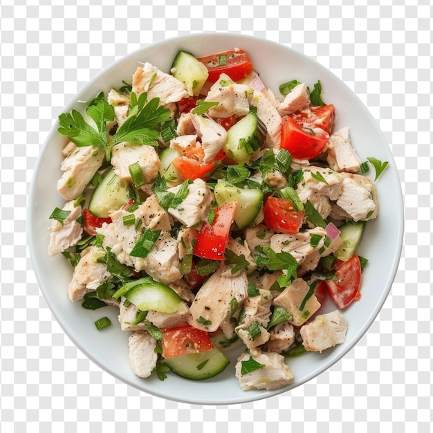 PSD chicken salad top view full length on transparency background psd