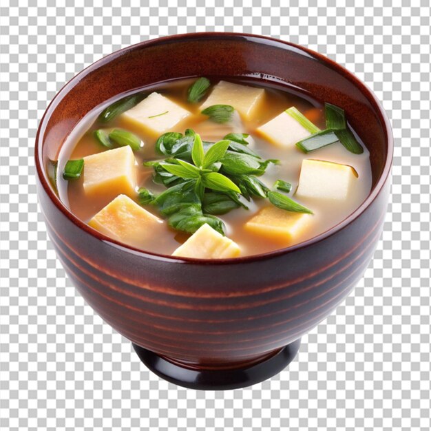 PSD chicken soup in a black bowl isolated on transparent background