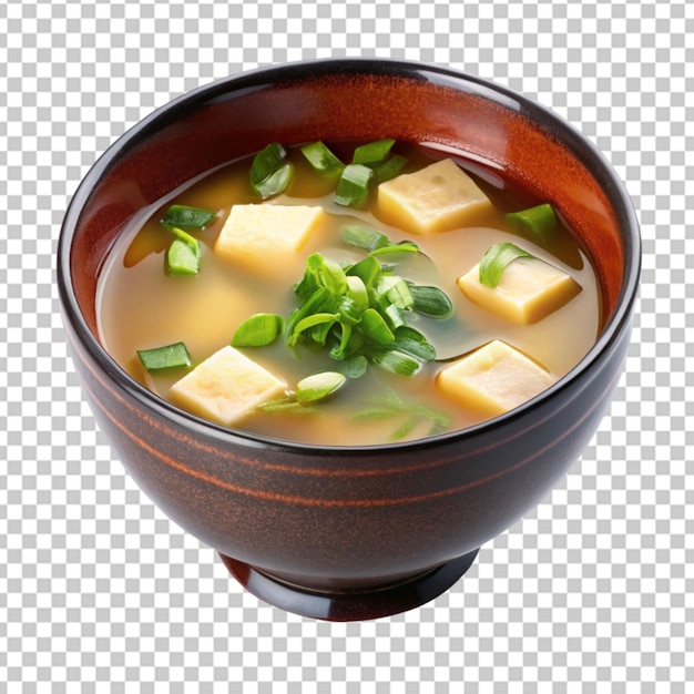 PSD chicken soup in a black bowl isolated on transparent background